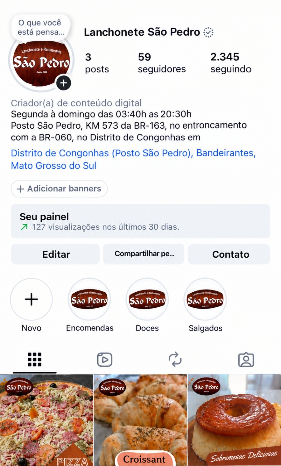Perfil antigo da Lanchonete São Pedro